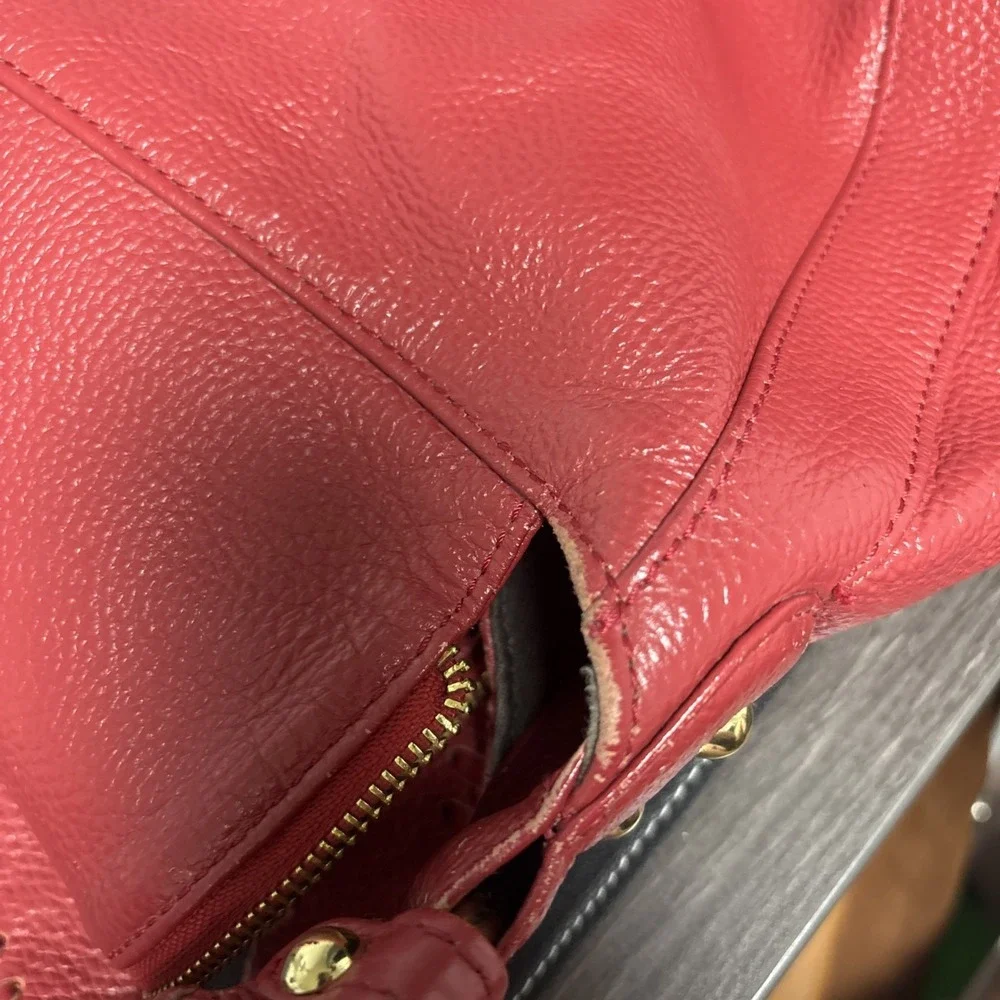ONNA EHRLICH RACHEL Red Pebbled Leather Large Hobo Bag Purse Tassle Designer Zip